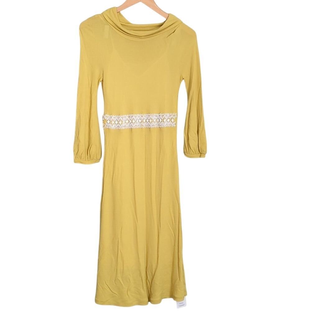 Valentino Vintage 60's Style Mustard Yellow Dress Lace Embellishment IT 42 US 6